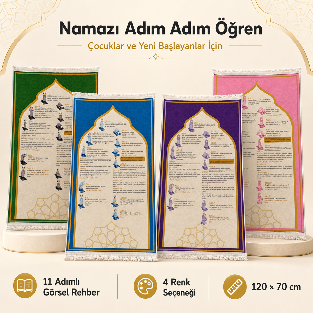 Eğitici Namaz Seccadesi - Adım Adım Namaz Rehberli